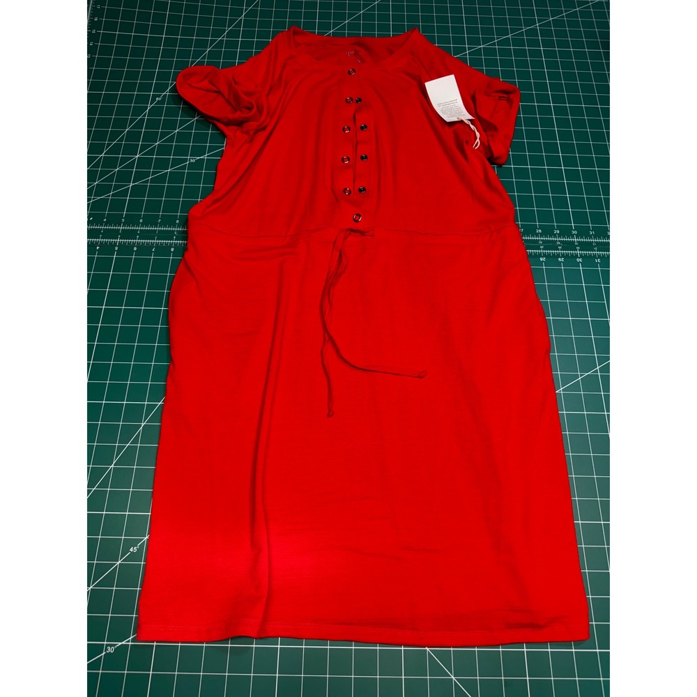 Grace & Lace Womens Red Henley Snap Button Drawstring Waist Knit Dress sz S NEW